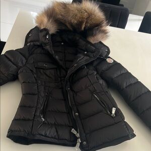 Moncler Black Puffer Jacket with Fur Hood